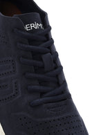 Erkek Lacivert Bağcıklı Nubuk Deri Sneaker | Derimod Erkek Lacivert Bağcıklı Nubuk Deri Sneaker | Derimod