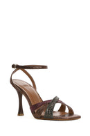 Women's Copper Ankle Strap Thin High Heel Patterned Leather Sandals | Derimod Women's Copper Ankle Strap Thin High Heel Patterned Leather Sandals | Derimod