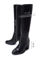 Women's Black Zippered Thick Heel Leather Boots | Derimod Women's Black Zippered Thick Heel Leather Boots | Derimod