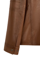 Frank Male Brown Mandarin Collar Leather Jacket | Derimod Frank Male Brown Mandarin Collar Leather Jacket | Derimod