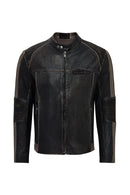 Barry Erkek Gri Hakim Yaka Slim-Fit Deri Mont | Derimod Barry Erkek Gri Hakim Yaka Slim-Fit Deri Mont | Derimod