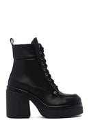 Women's Black Leather Zippered Platform Heeled Boots | Derimod Women's Black Leather Zippered Platform Heeled Boots | Derimod
