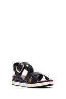Women's Black Ankle Buckle Thick Soled Leather Sandals | Derimod Women's Black Ankle Buckle Thick Soled Leather Sandals | Derimod