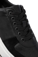 Men's Black Lace-up Thick-Sole Leather Sneaker | Derimod Men's Black Lace-up Thick-Sole Leather Sneaker | Derimod