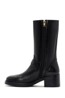 Women's Black Zippered Buckle Detailed Leather Boots | Derimod Women's Black Zippered Buckle Detailed Leather Boots | Derimod