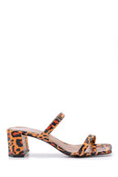 Women's Leather Leopard Patterned Heeled Slippers | Derimod Women's Leather Leopard Patterned Heeled Slippers | Derimod