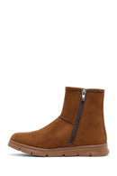 Women's Tan Zippered Suede Teddy Boot | Derimod Women's Tan Zippered Suede Teddy Boot | Derimod