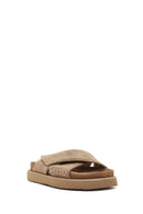 Women's Brown Strappy Thick Soled Suede Leather Slippers | Derimod Women's Brown Strappy Thick Soled Suede Leather Slippers | Derimod