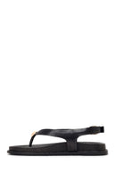 Women's Black Leather Flip-Flop Sandals with Buckle Back | Derimod Women's Black Leather Flip-Flop Sandals with Buckle Back | Derimod