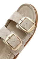 Women's Beige Buckle Suede Leather Slippers | Derimod Women's Beige Buckle Suede Leather Slippers | Derimod