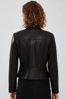 Madison Women's Black Short Leather Jacket | Derimod Madison Women's Black Short Leather Jacket | Derimod
