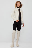 Marlyn Women's Beige Short Leather Jacket | Derimod Marlyn Women's Beige Short Leather Jacket | Derimod