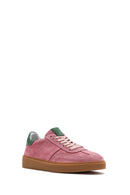 Women's Pink Lace-Up Suede Leather Sneakers | Derimod Women's Pink Lace-Up Suede Leather Sneakers | Derimod