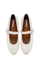 Women's White Buckled Leather Ballerinas | Derimod Women's White Buckled Leather Ballerinas | Derimod