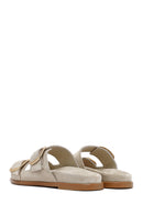 Women's Beige Buckle Suede Leather Slippers | Derimod Women's Beige Buckle Suede Leather Slippers | Derimod