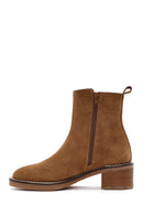 Woman Brown Zippered Chunky Heel Suede Leather Boat | Derimod Woman Brown Zippered Chunky Heel Suede Leather Boat | Derimod