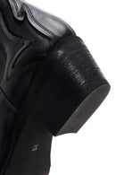 Women's Black Leather Heeled Cowboy Boots | Derimod Women's Black Leather Heeled Cowboy Boots | Derimod