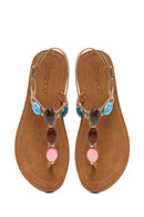 Women's Beige Flip Flop Sandals with Stones | Derimod Women's Beige Flip Flop Sandals with Stones | Derimod