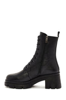 Women's Black Zippered Thick Heeled Leather Boots | Derimod Women's Black Zippered Thick Heeled Leather Boots | Derimod