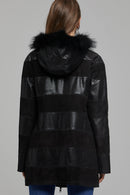 Dalia Women's Black Hooded Leather Coat | Derimod Dalia Women's Black Hooded Leather Coat | Derimod