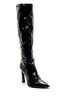 Women's Leather Patent Leather Heeled Boots | Derimod Women's Leather Patent Leather Heeled Boots | Derimod
