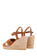 Women's Tan Ankle Strap Wedge Heel Suede Leather Espadrille Sandals | Derimod Women's Tan Ankle Strap Wedge Heel Suede Leather Espadrille Sandals | Derimod