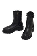 Women's Black Zippered Thick-Soled Leather Boot | Derimod Women's Black Zippered Thick-Soled Leather Boot | Derimod