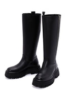Women's Black Thick Soled Zippered Leather Boots | Derimod Women's Black Thick Soled Zippered Leather Boots | Derimod