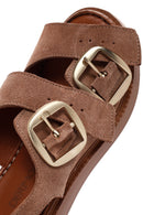 Women's Powder Thick Soled Buckled Suede Leather Comfort Sandals | Derimod Women's Powder Thick Soled Buckled Suede Leather Comfort Sandals | Derimod