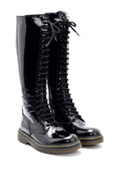 Women's Patent Leather Lace Up Boots | Derimod Women's Patent Leather Lace Up Boots | Derimod