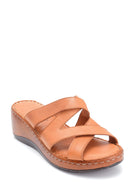 Women's Comfort Wedge Heel Leather Slippers | Derimod Women's Comfort Wedge Heel Leather Slippers | Derimod