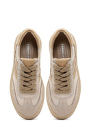 Women's Beige Lace-up Suede Leather Sneaker | Derimod Women's Beige Lace-up Suede Leather Sneaker | Derimod