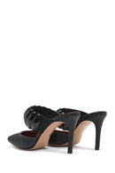 Women's Black Thin Heeled Leather Slippers | Derimod Women's Black Thin Heeled Leather Slippers | Derimod