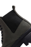 Men's Khaki Nubuck Leather Thick Soled Casual Boots | Derimod Men's Khaki Nubuck Leather Thick Soled Casual Boots | Derimod