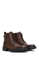 Men's Brown Lace-Up Leather Casual Combat Boots | Derimod Men's Brown Lace-Up Leather Casual Combat Boots | Derimod
