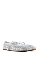 Women's Silver Mesh Stone-Studded Ballet Flats | Derimod Women's Silver Mesh Stone-Studded Ballet Flats | Derimod