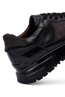 Erkek Siyah Bağcıklı Kalın Tabanlı Deri Casual Sneaker | Derimod Erkek Siyah Bağcıklı Kalın Tabanlı Deri Casual Sneaker | Derimod
