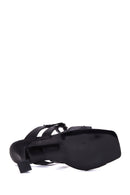 Women's Black Leather Heeled Slippers | Derimod Women's Black Leather Heeled Slippers | Derimod