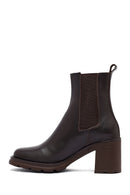 Woman Brown Chunky Heels Leather Boat | Derimod Woman Brown Chunky Heels Leather Boat | Derimod