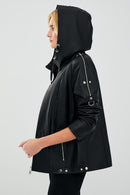 Judith Women's Black Hooded Leather Coat | Derimod Judith Women's Black Hooded Leather Coat | Derimod