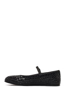 Women's Black Stone Leather Ballet Flats | Derimod Women's Black Stone Leather Ballet Flats | Derimod