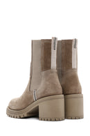 Women's Beige Suede Leather Heeled Chelsea Boots | Derimod Women's Beige Suede Leather Heeled Chelsea Boots | Derimod