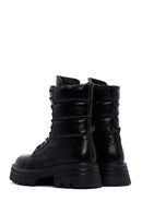 Women's Black Zipper Metallic Leather Combat Boots | Derimod Women's Black Zipper Metallic Leather Combat Boots | Derimod