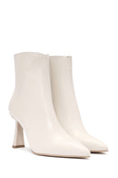 Women's Cream Zippered Thin Heel Leather Boots | Derimod Women's Cream Zippered Thin Heel Leather Boots | Derimod