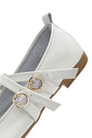 Women's White Buckled Leather Ballerinas | Derimod Women's White Buckled Leather Ballerinas | Derimod