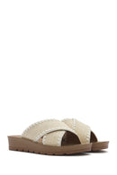 Women's Beige Thick Soled Straw Slippers | Derimod Women's Beige Thick Soled Straw Slippers | Derimod