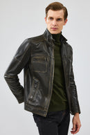 Wade Erkek Yeşil Slim-Fit Deri Mont | Derimod Wade Erkek Yeşil Slim-Fit Deri Mont | Derimod