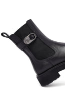 Woman Black Thick Sole Leather Chelsea Boots | Derimod Woman Black Thick Sole Leather Chelsea Boots | Derimod