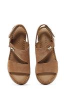Women's Tan Suede Leather Wedge Heeled Ankle Buckle Comfort Sandals | Derimod Women's Tan Suede Leather Wedge Heeled Ankle Buckle Comfort Sandals | Derimod