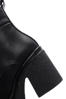 Women's Black Leather Zippered Platform Heeled Boots | Derimod Women's Black Leather Zippered Platform Heeled Boots | Derimod